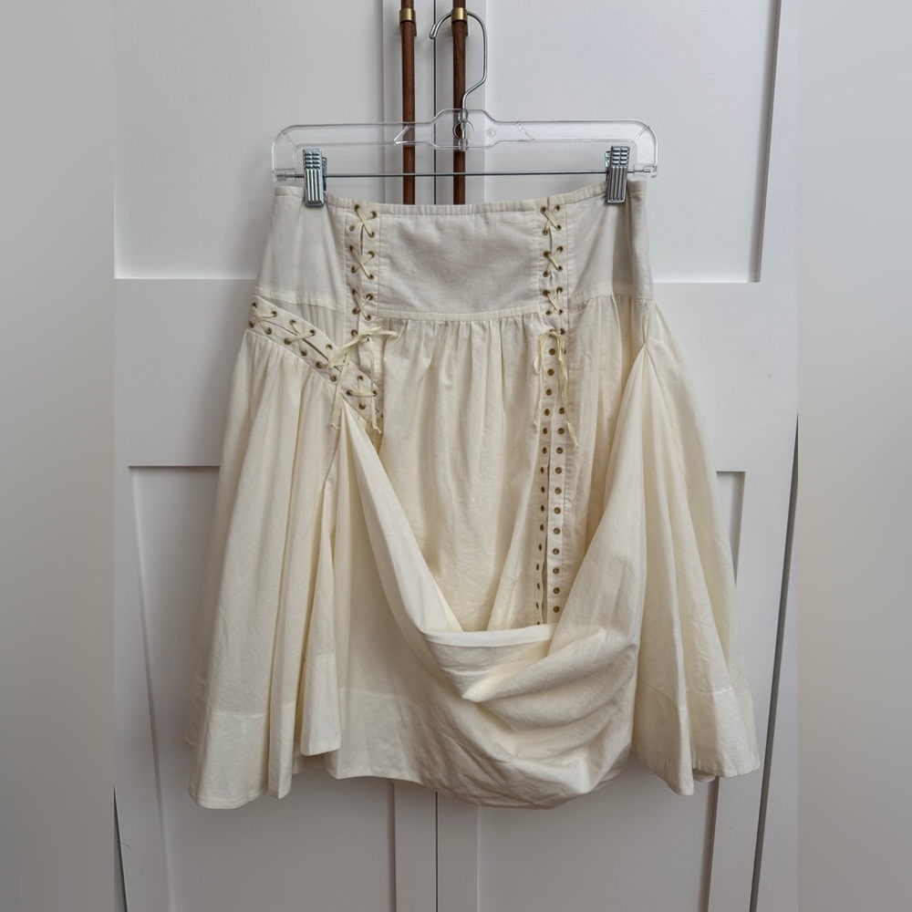 Leifsdottir Cream Full Skirt with Lace-Up Accents